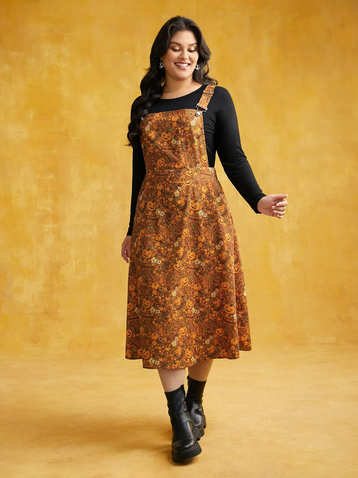 Pumpkin Print Suspender Midi Dress sold by Bloomchic product image thumbnail 2
