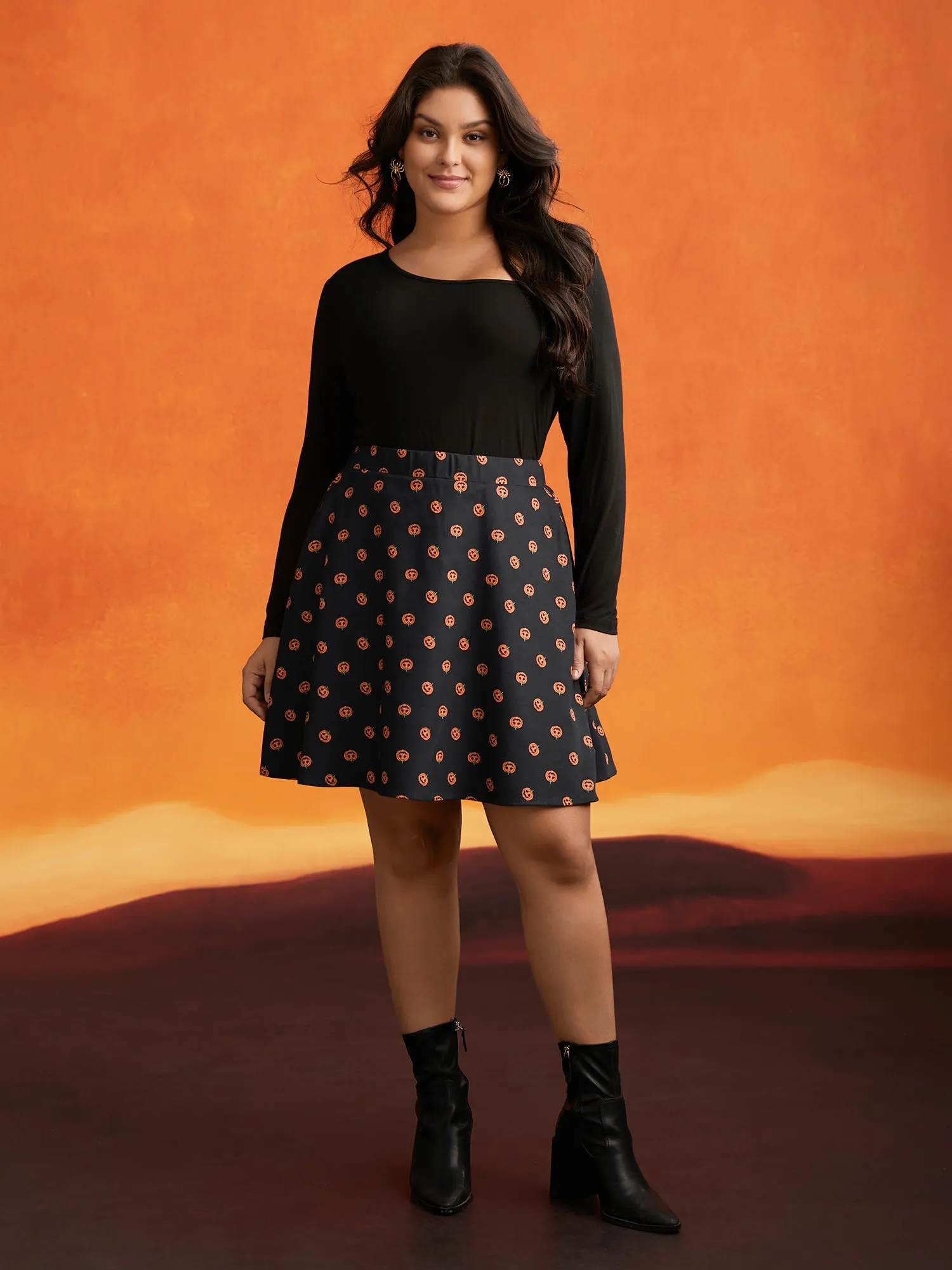 Pumpkin Spice A-Line Mini Skirt sold by Bloomchic