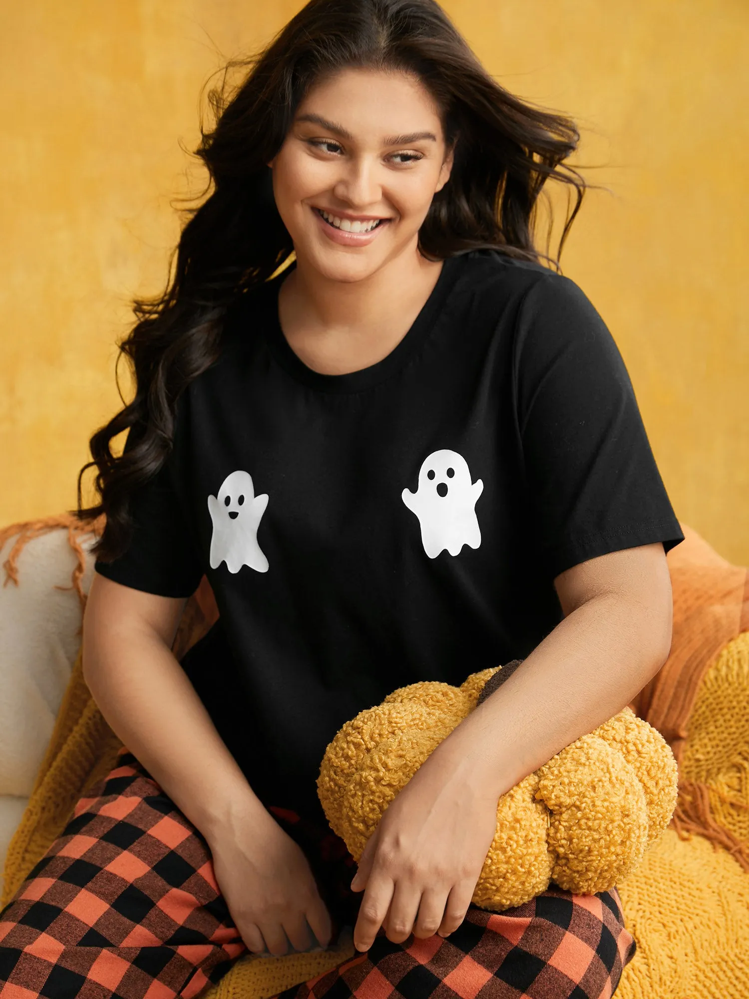 Cotton Ghost Printed Crew Neck Lounge Top sold by Bloomchic
