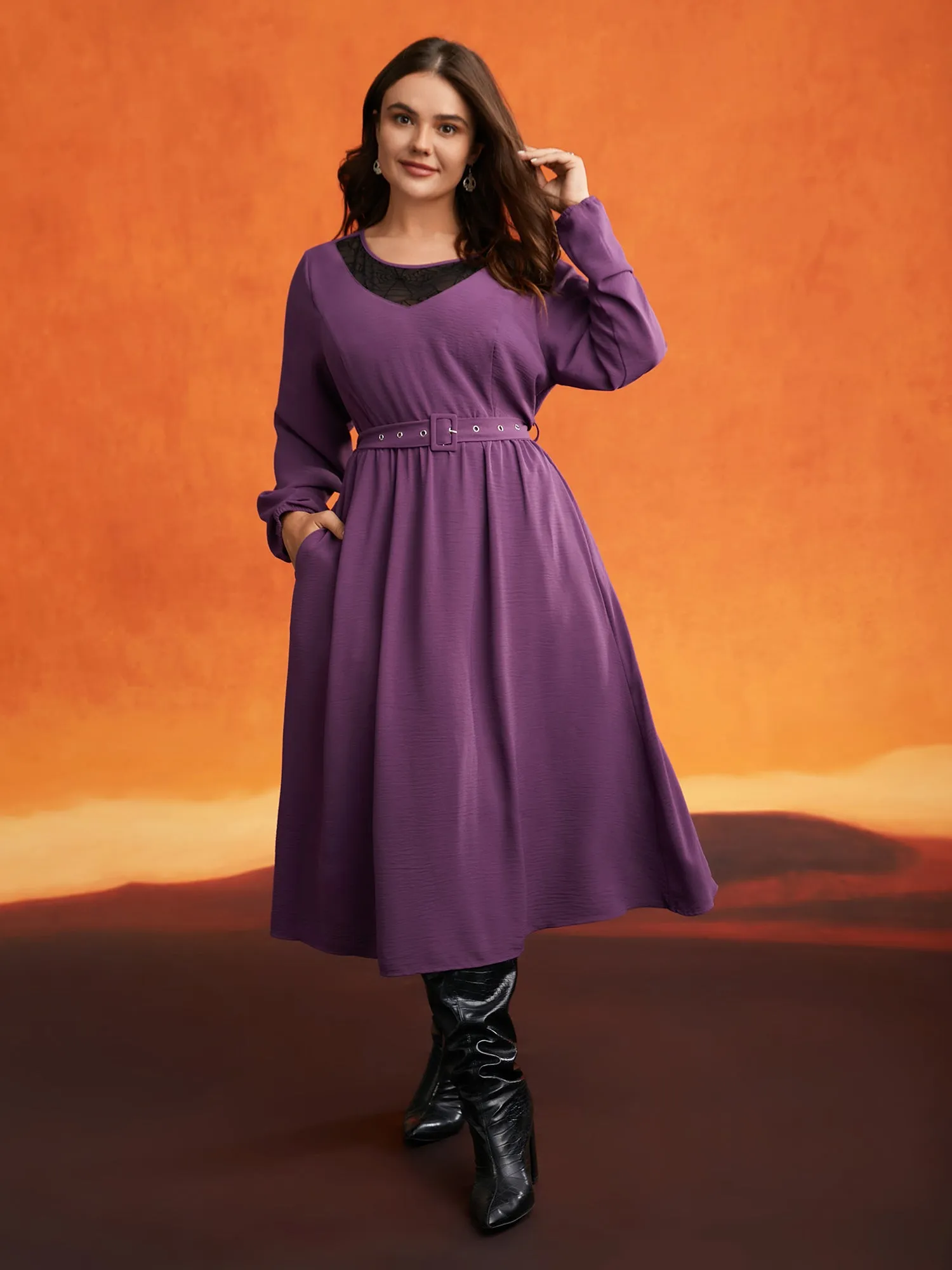 Eclipse Web Elastic Waistband Midi Dress sold by Bloomchic