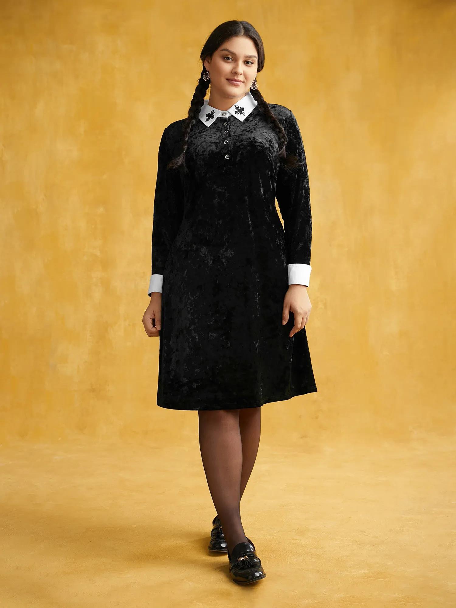 Stretch Velvet Collared Midi Dress sold by Bloomchic product image thumbnail 2