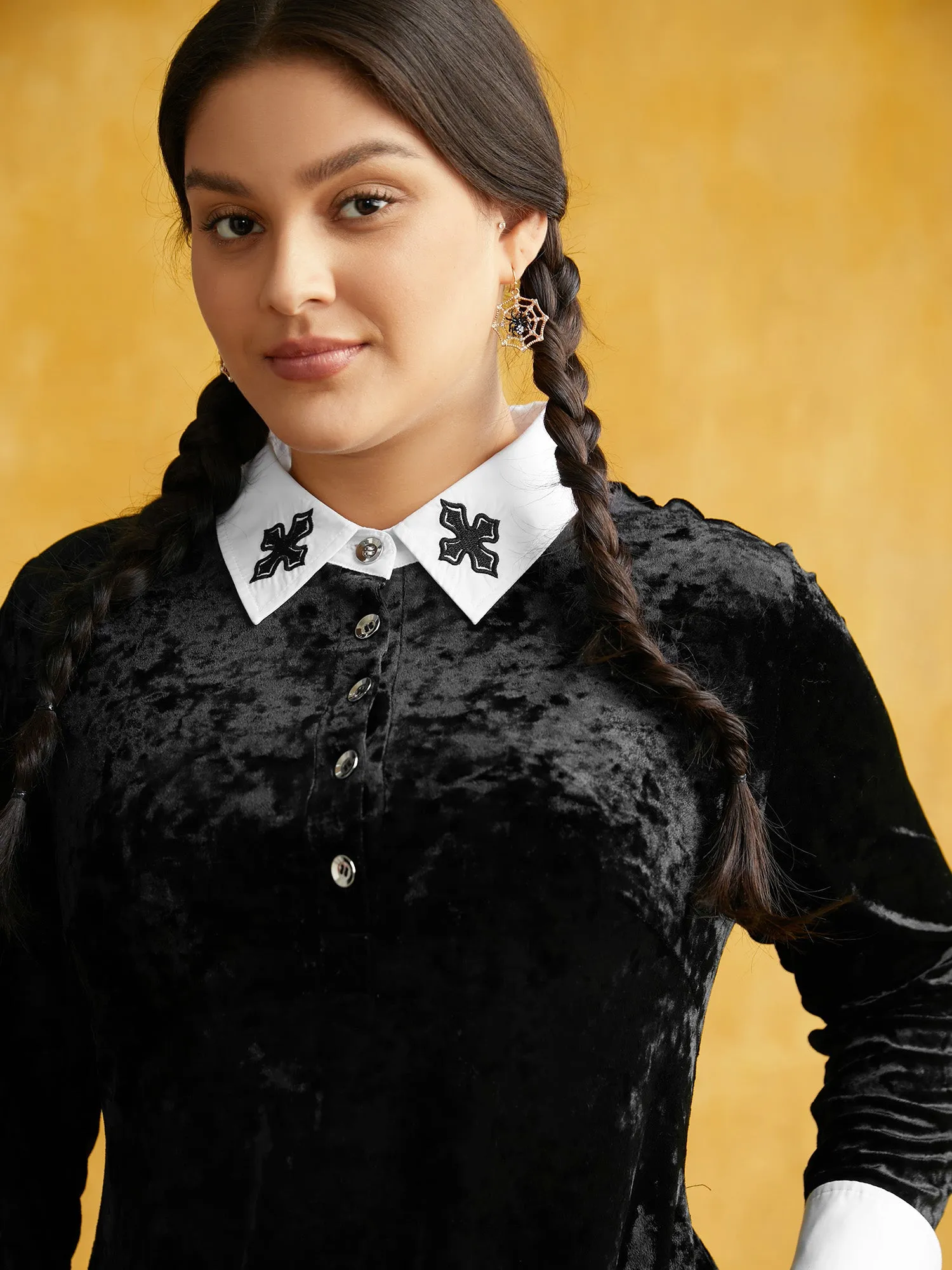Stretch Velvet Collared Midi Dress sold by Bloomchic product image thumbnail 5