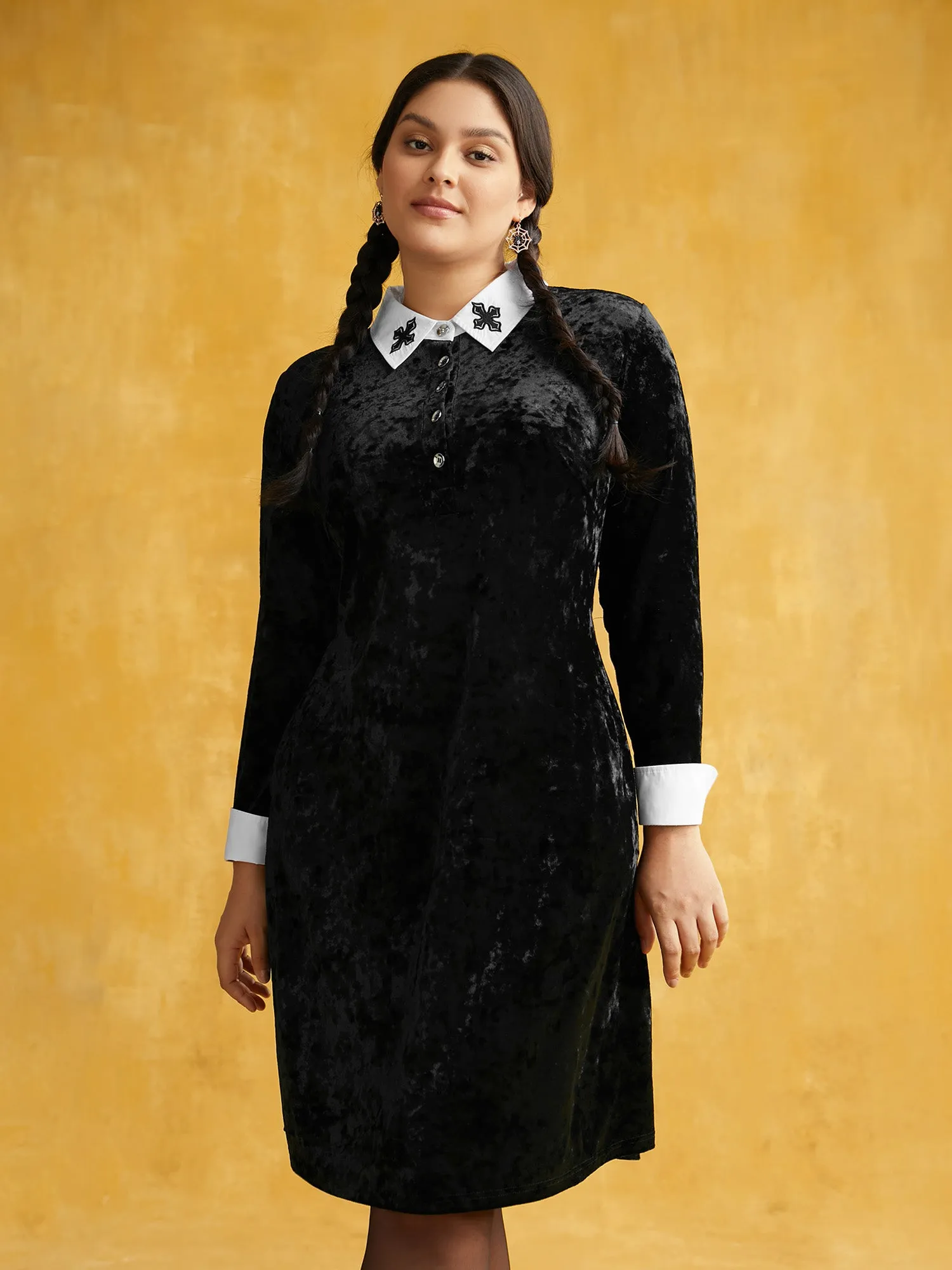 Stretch Velvet Collared Midi Dress sold by Bloomchic product image thumbnail 3