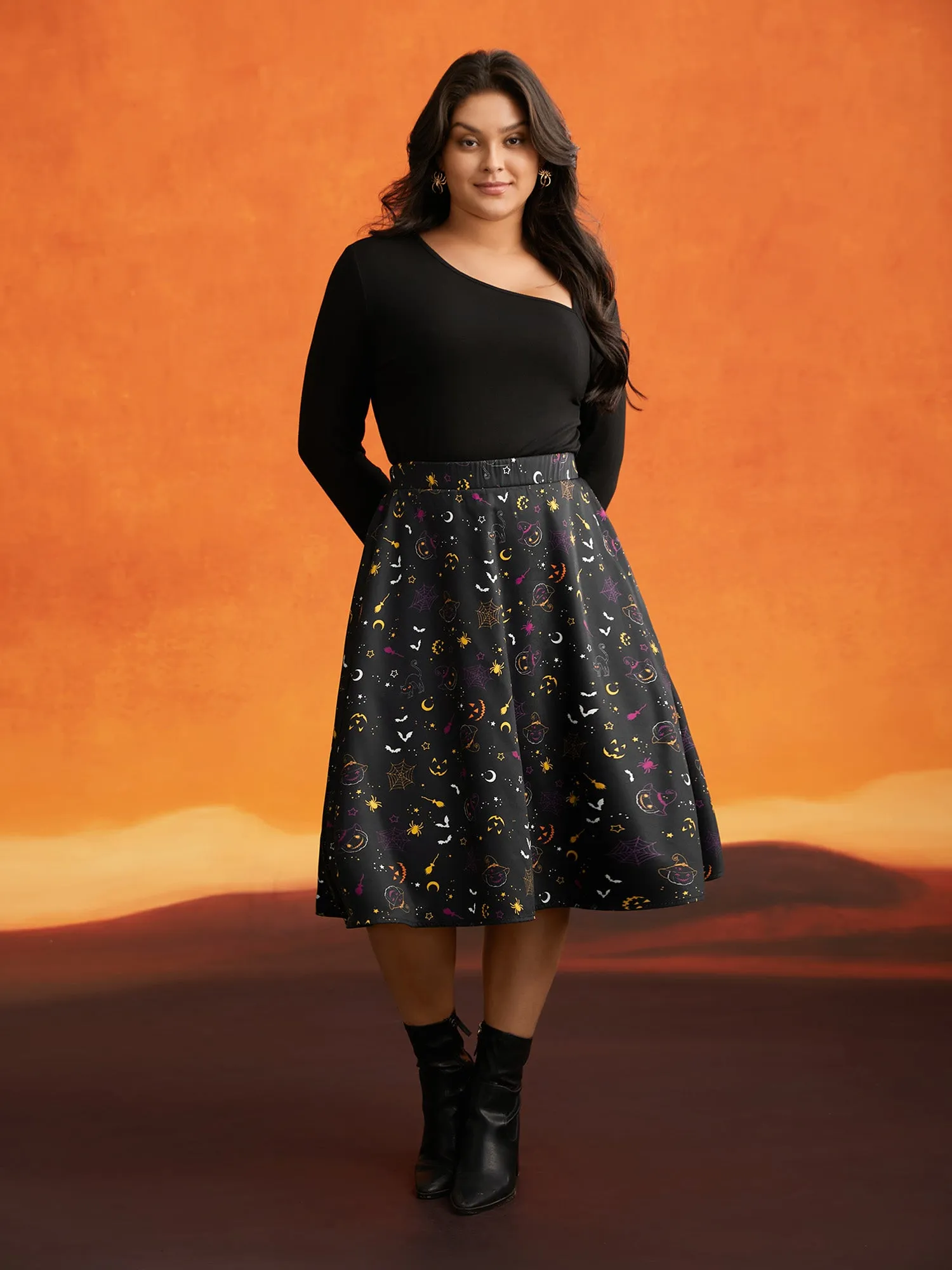 Pumpkin Dance Printed Knee-Length Skirt sold by Bloomchic product image thumbnail 3