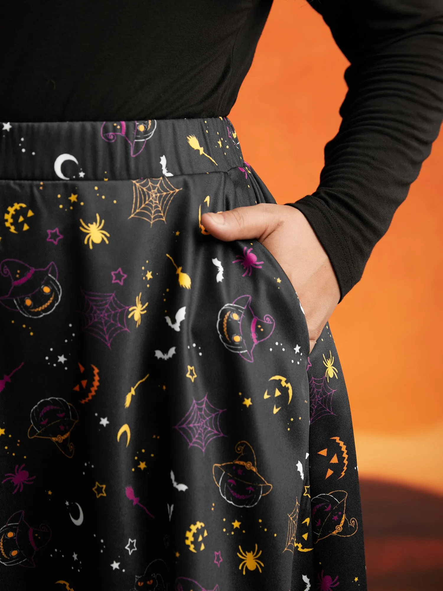 Pumpkin Dance Printed Knee-Length Skirt sold by Bloomchic product image thumbnail 4