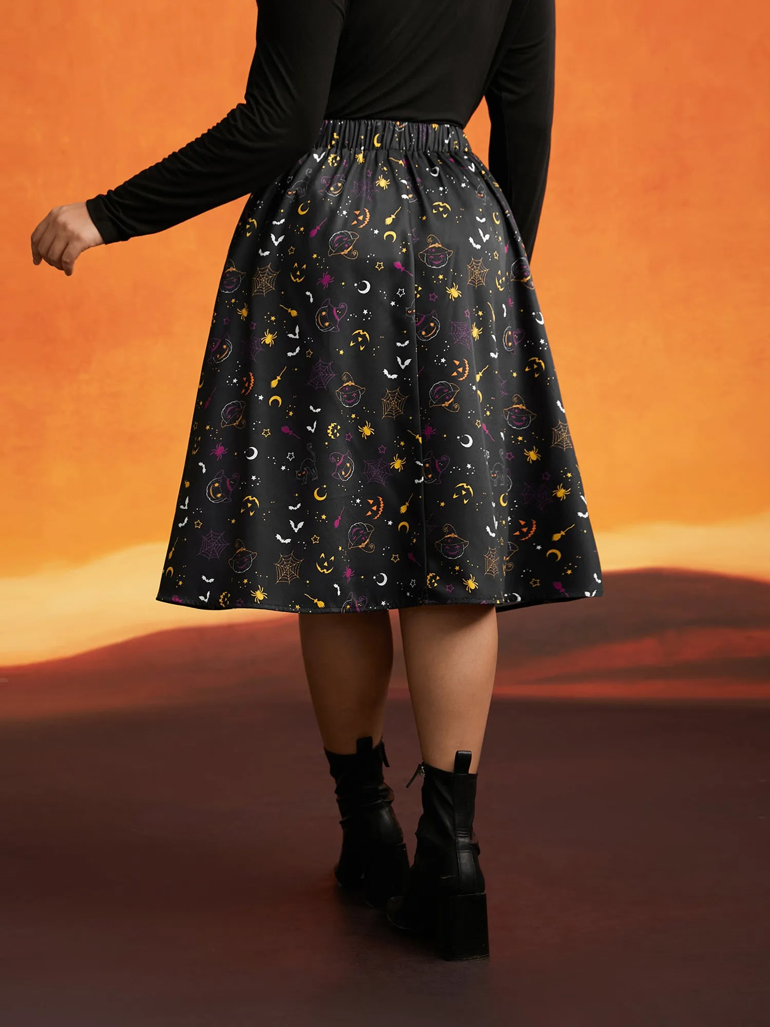Pumpkin Dance Printed Knee-Length Skirt sold by Bloomchic product image thumbnail 2