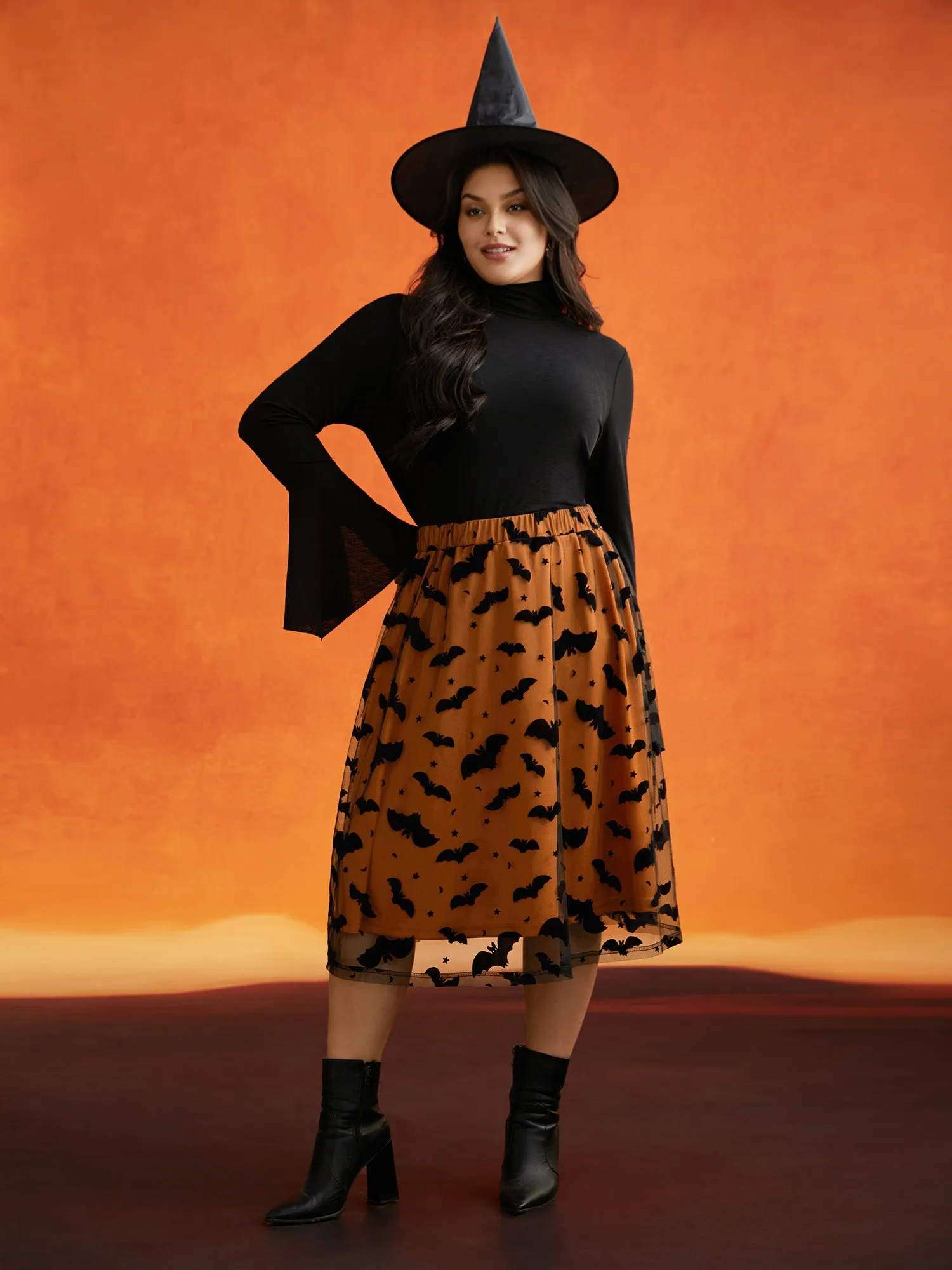 Bat Motif A-Line Midi Skirt sold by Bloomchic product image thumbnail 2