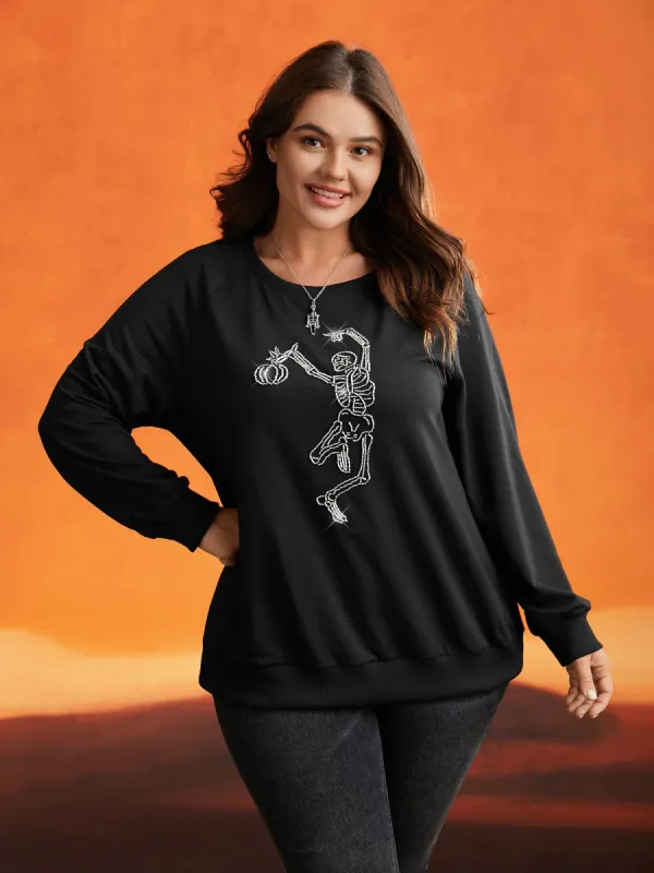 Skull Embellished Raglan Sweatshirt sold by Bloomchic