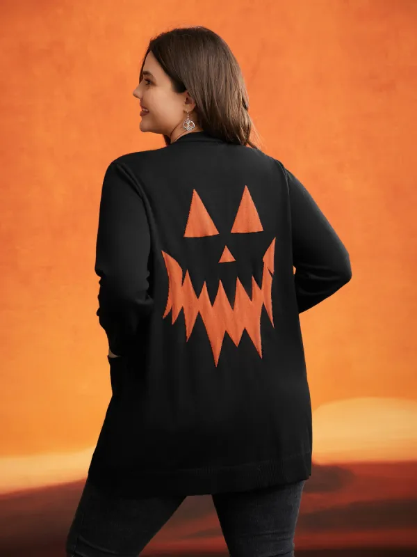 Supersoft Essentials Jack-o-Lantern Jacquard Back Printed Cardigan sold by Bloomchic
