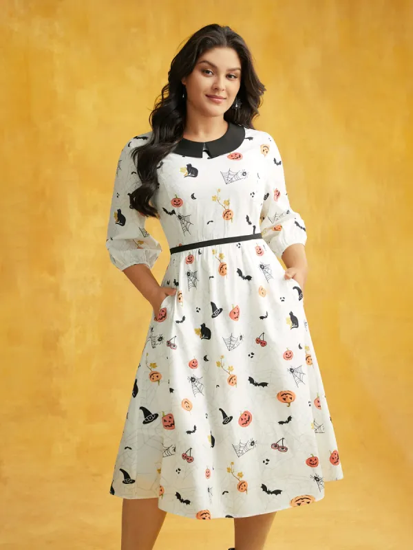Pumpkin Patch Retro Collared Midi Dress sold by Bloomchic