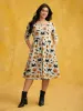 Pumpkin Spiced Elastic Waist Printed Midi Dress sold by Bloomchic