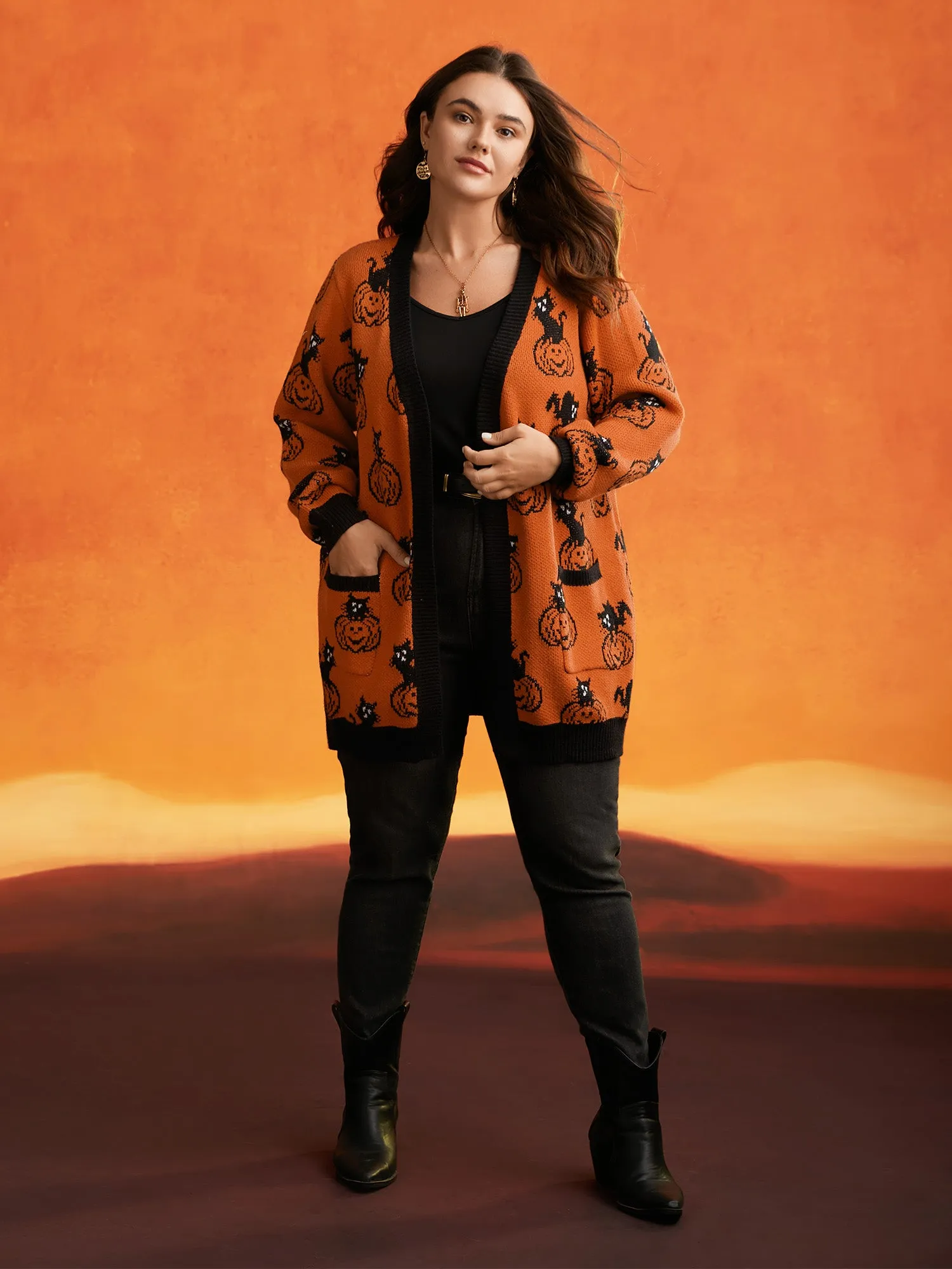 Sable Yarn Cat And Pumpkin Open Cardigan sold by Bloomchic product image thumbnail 3