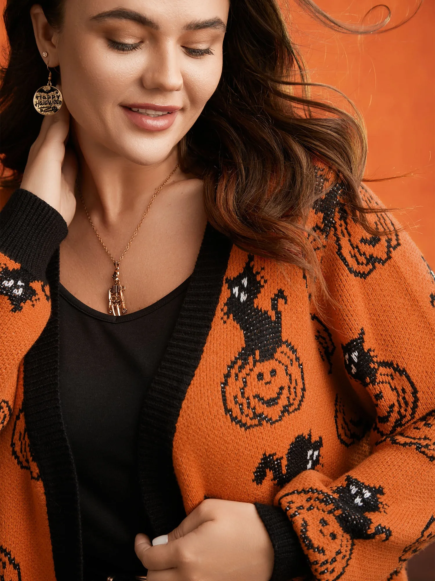 Sable Yarn Cat And Pumpkin Open Cardigan sold by Bloomchic product image thumbnail 4