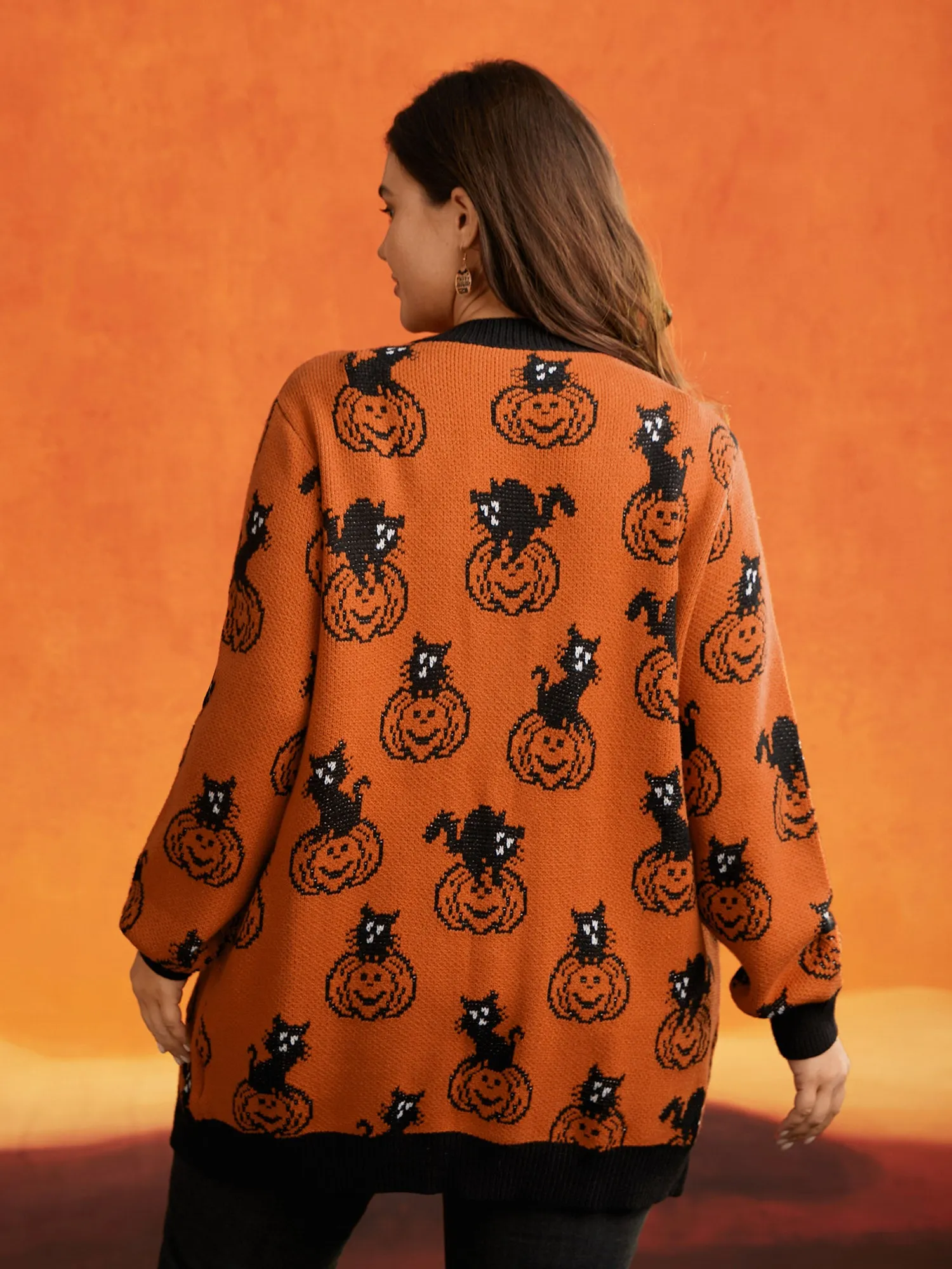 Sable Yarn Cat And Pumpkin Open Cardigan sold by Bloomchic product image thumbnail 2
