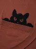 Cat Printed Pockets Arc Hem Cardigan sold by Bloomchic