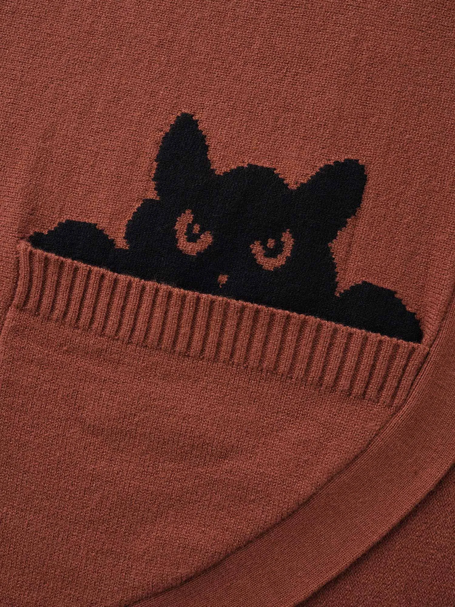 Cat Printed Pockets Arc Hem Cardigan sold by Bloomchic product image thumbnail 5