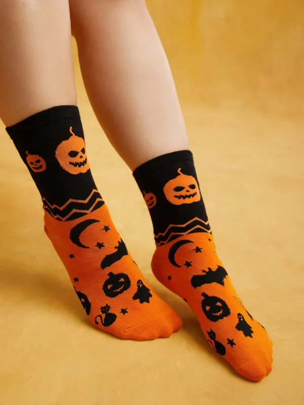 Pumpkin And Bat Themed Socks sold by Bloomchic