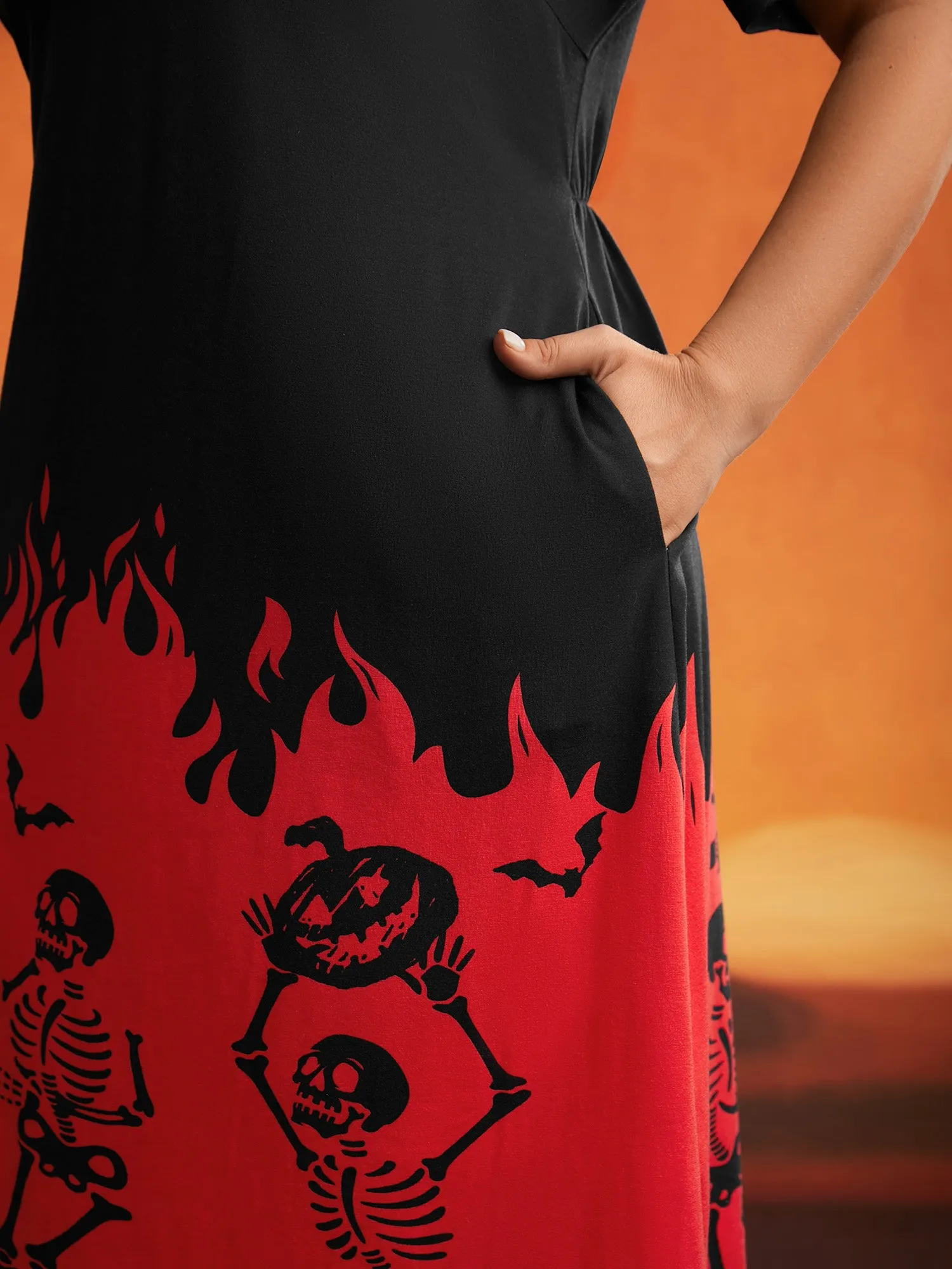 Fiery Skull Flame Midi Dress sold by Bloomchic product image thumbnail 4