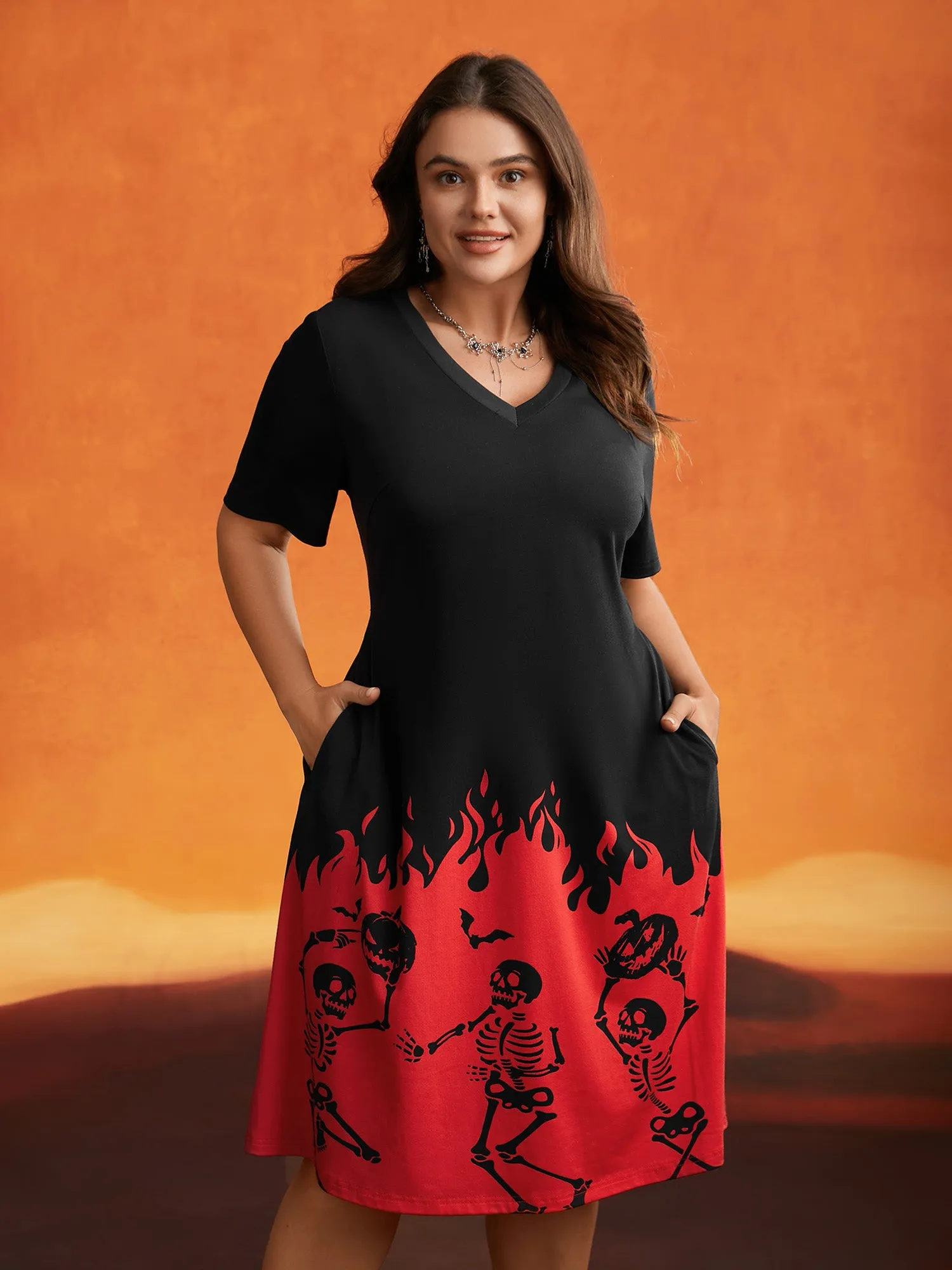 Fiery Skull Flame Midi Dress sold by Bloomchic product image thumbnail 2