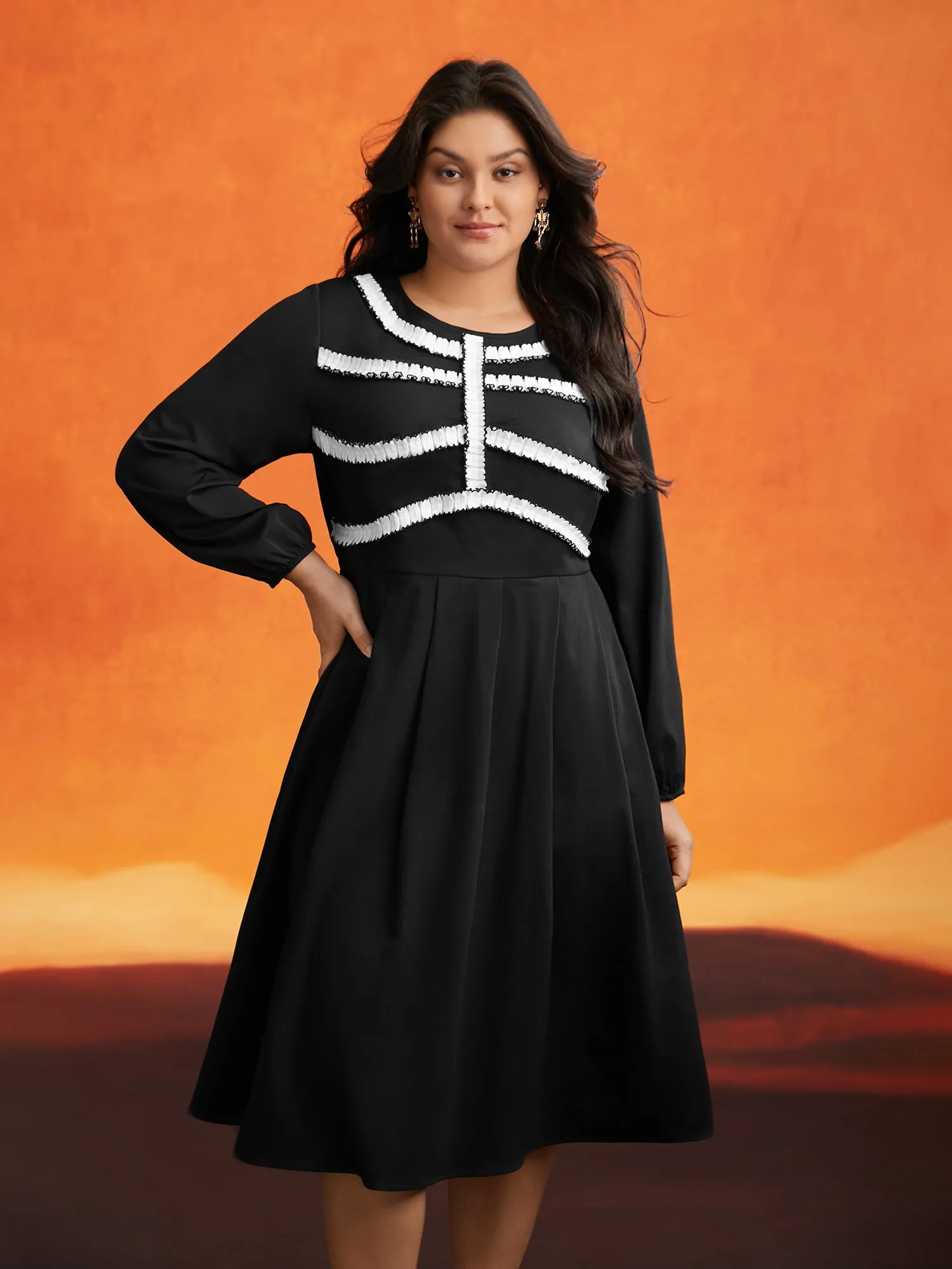 Black And White Pleated Ribbon Midi Dress sold by Bloomchic