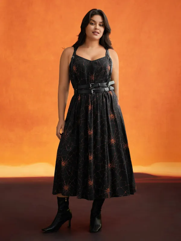 Mystical Spiderweb Waist-Cinching Midi Dress sold by Bloomchic