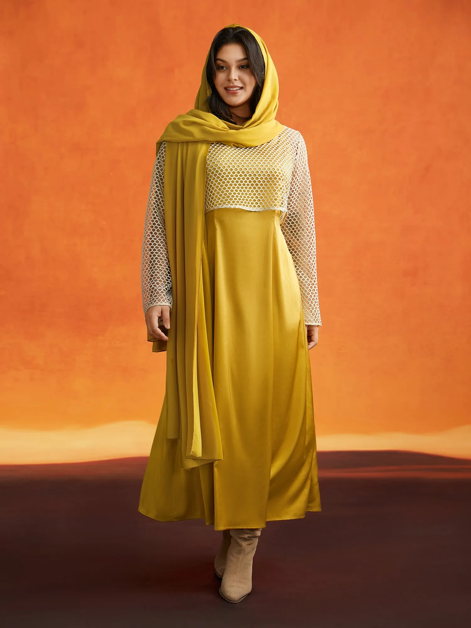 Sand-hued Textured Tri-Piece Dress sold by Bloomchic product image thumbnail 2