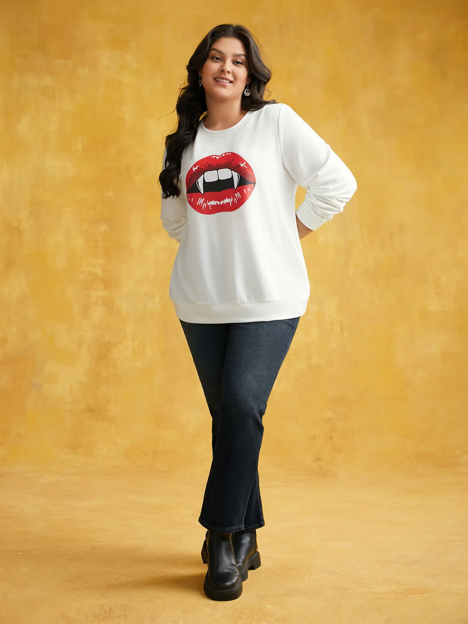 Vampire Red Lips Crew Neck Sweatshirt sold by Bloomchic product image thumbnail 4