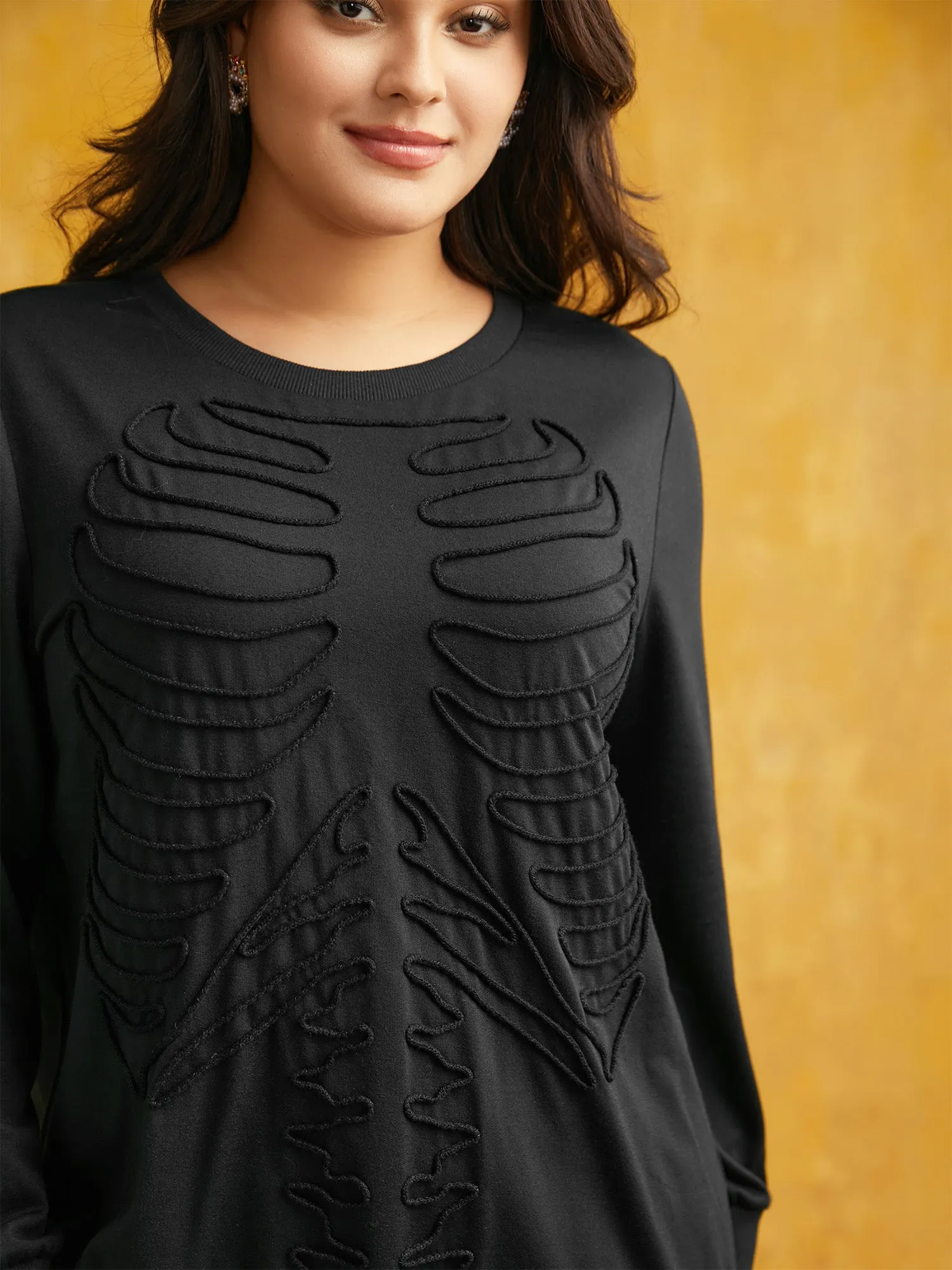 Skeleton Embroidered Crew Neck Sweatshirt sold by Bloomchic product image thumbnail 2