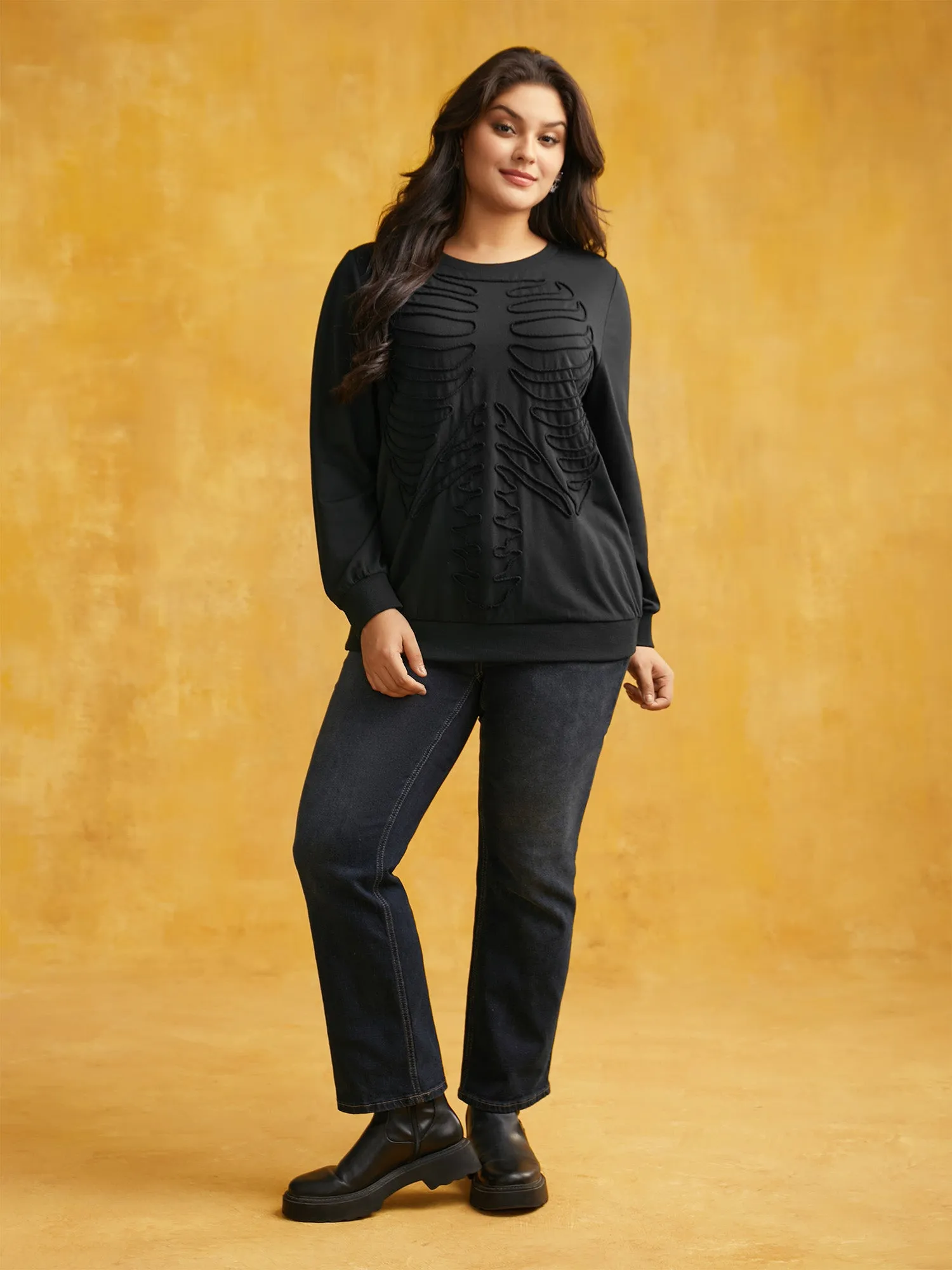 Skeleton Embroidered Crew Neck Sweatshirt sold by Bloomchic product image thumbnail 3