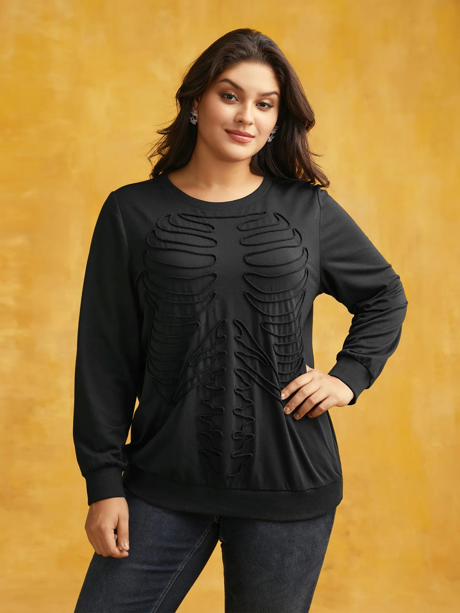 Skeleton Embroidered Crew Neck Sweatshirt sold by Bloomchic