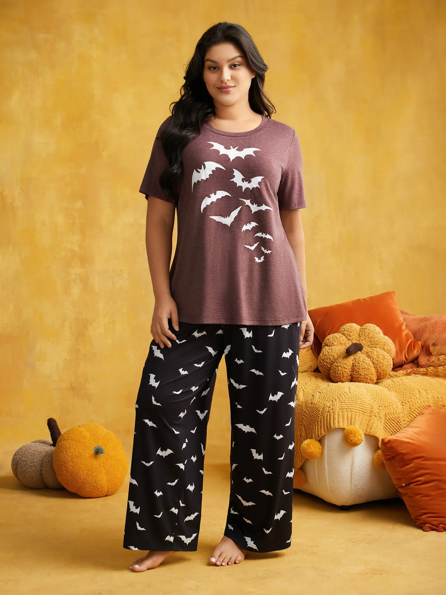 Soft Bat Printed Crew Neck Lounge Top sold by Bloomchic product image thumbnail 4