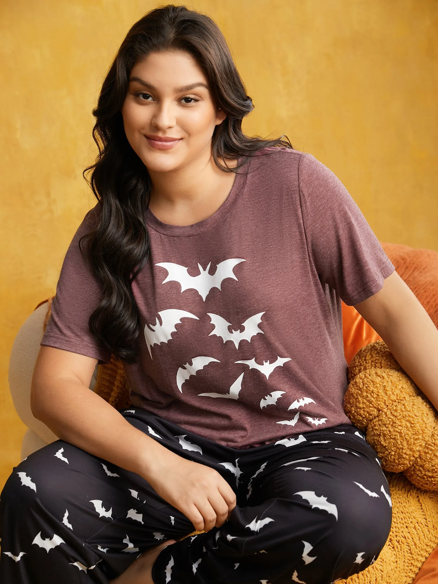 Soft Bat Printed Crew Neck Lounge Top sold by Bloomchic