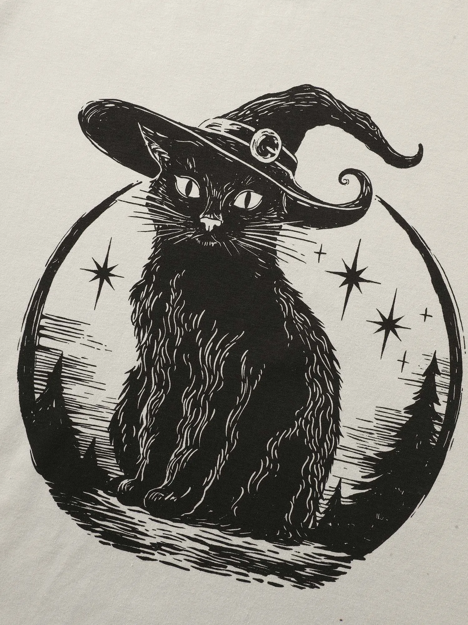 Bewitched Cat Printed Crew Neck T-shirt sold by Bloomchic product image thumbnail 5