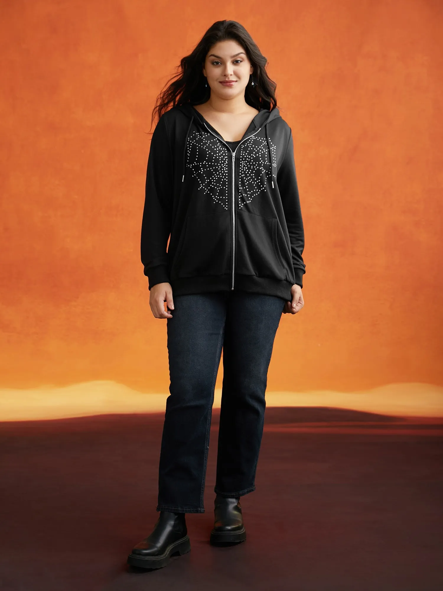 Diamond Embellished Spiderweb Zipper Sweatshirt sold by Bloomchic product image thumbnail 4