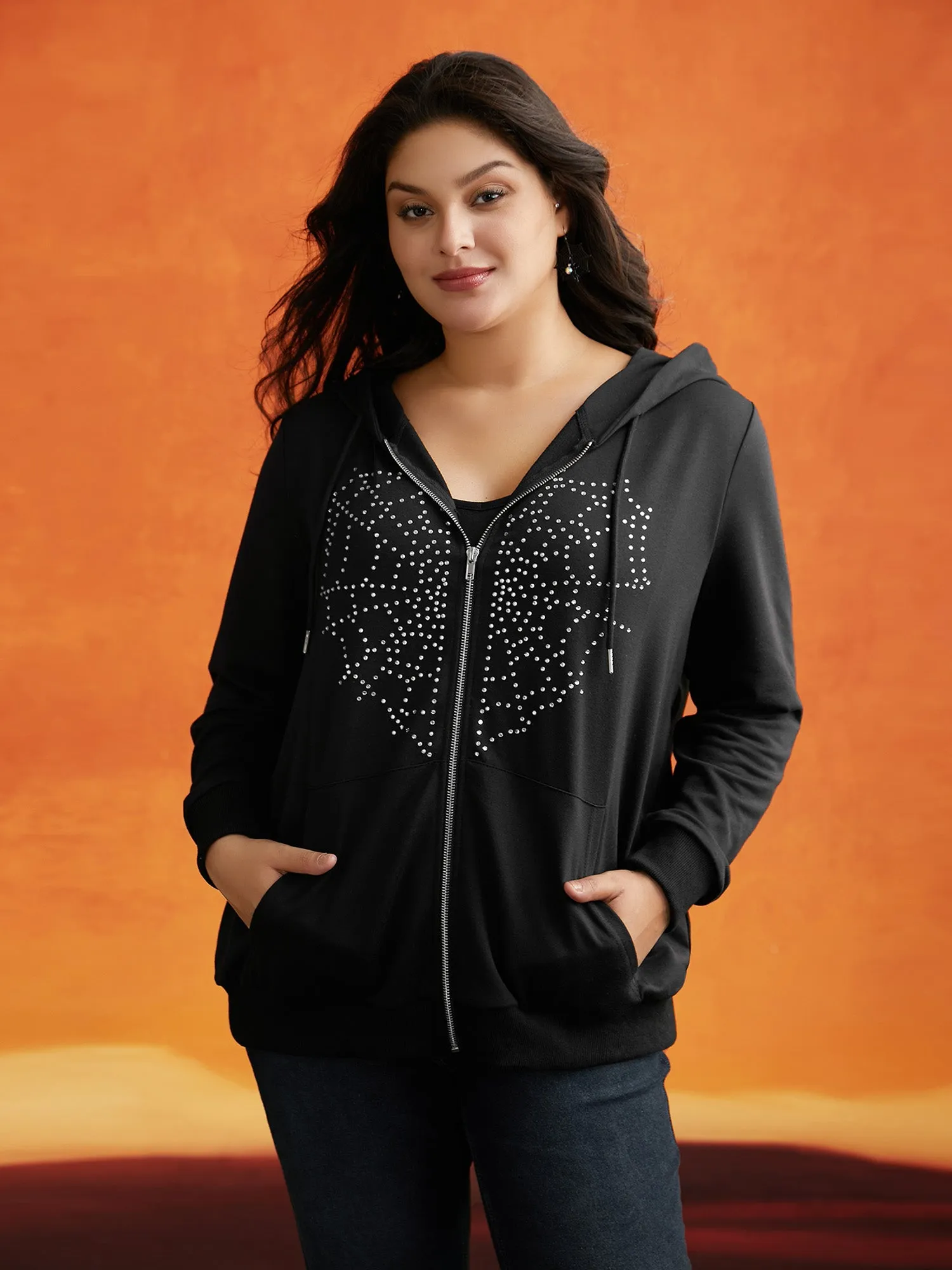 Diamond Embellished Spiderweb Zipper Sweatshirt sold by Bloomchic product image thumbnail 2
