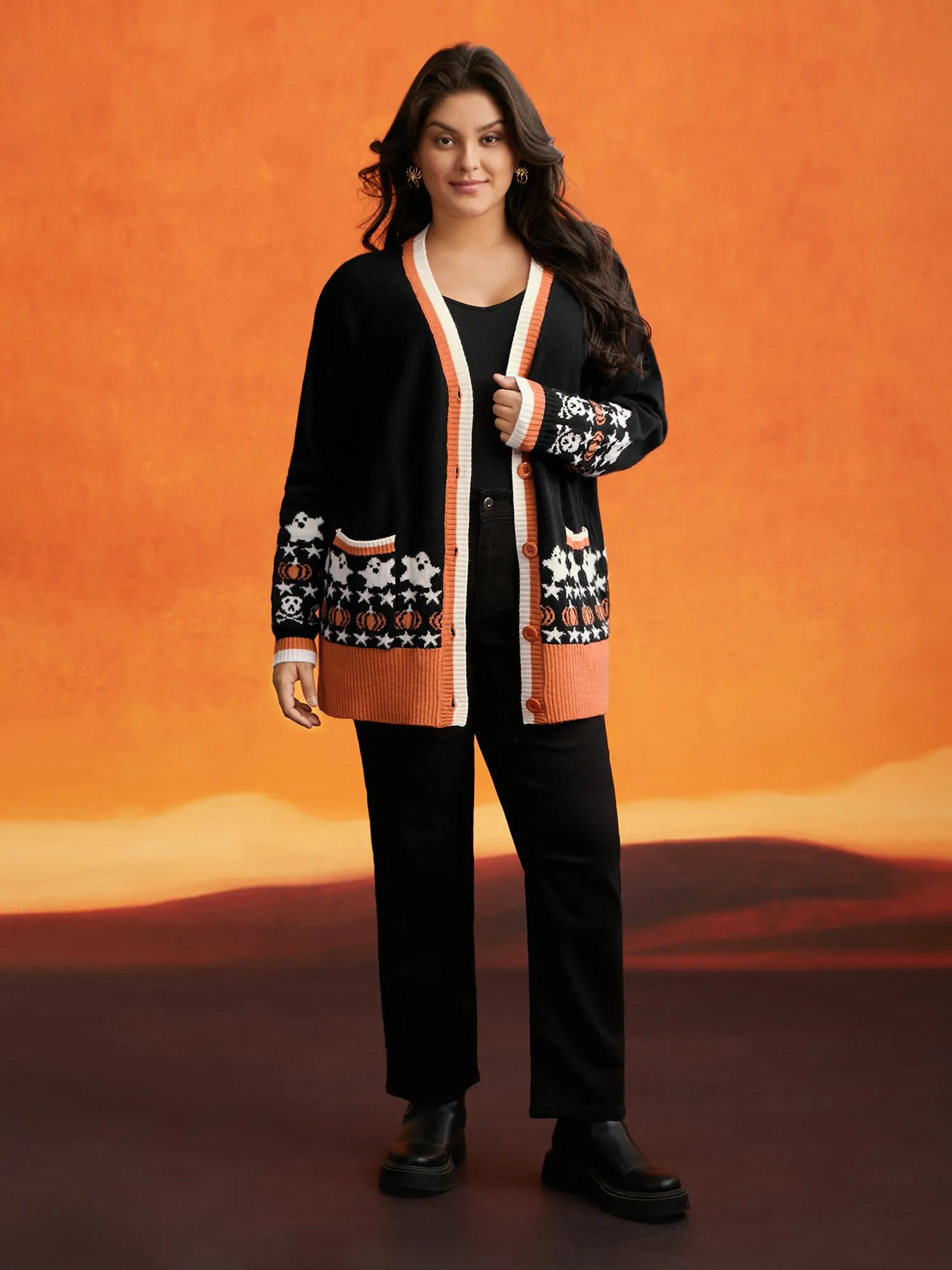 Supersoft Essentials Happy Hauntings Contrast Placket Cardigan sold by Bloomchic product image thumbnail 4