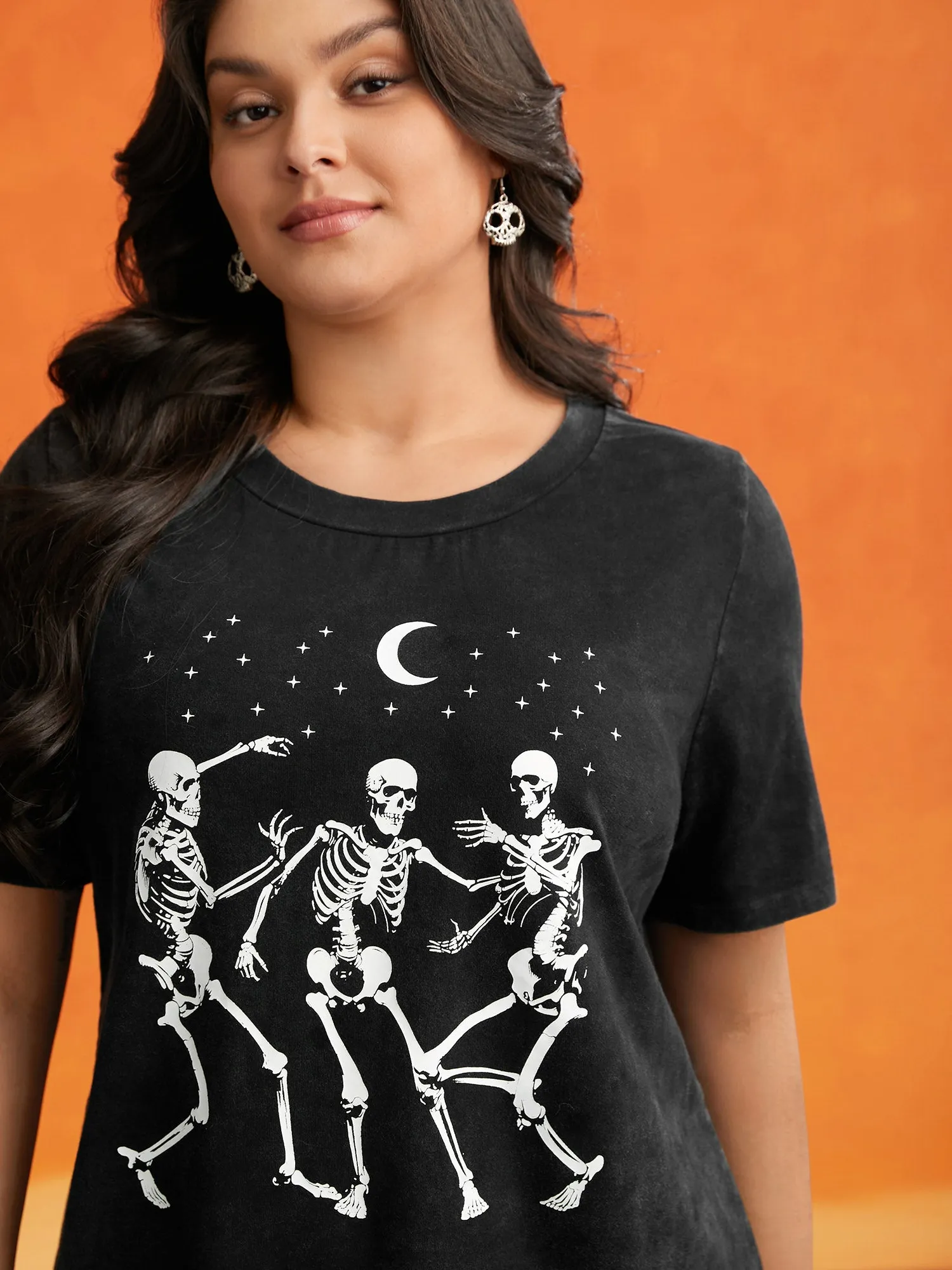 Dancing Skeletons Printed Crew Neck T-shirt sold by Bloomchic