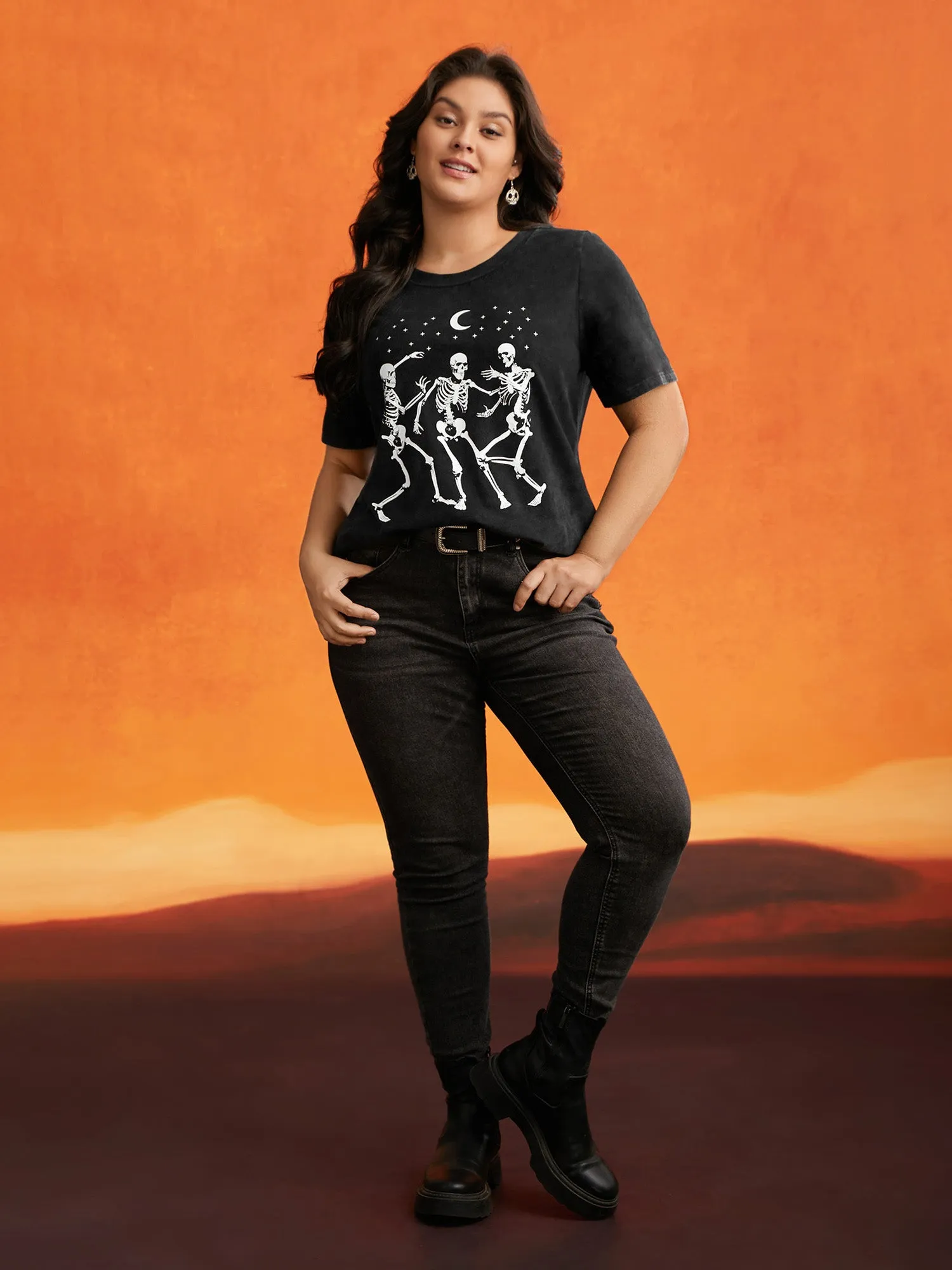Dancing Skeletons Printed Crew Neck T-shirt sold by Bloomchic product image thumbnail 4
