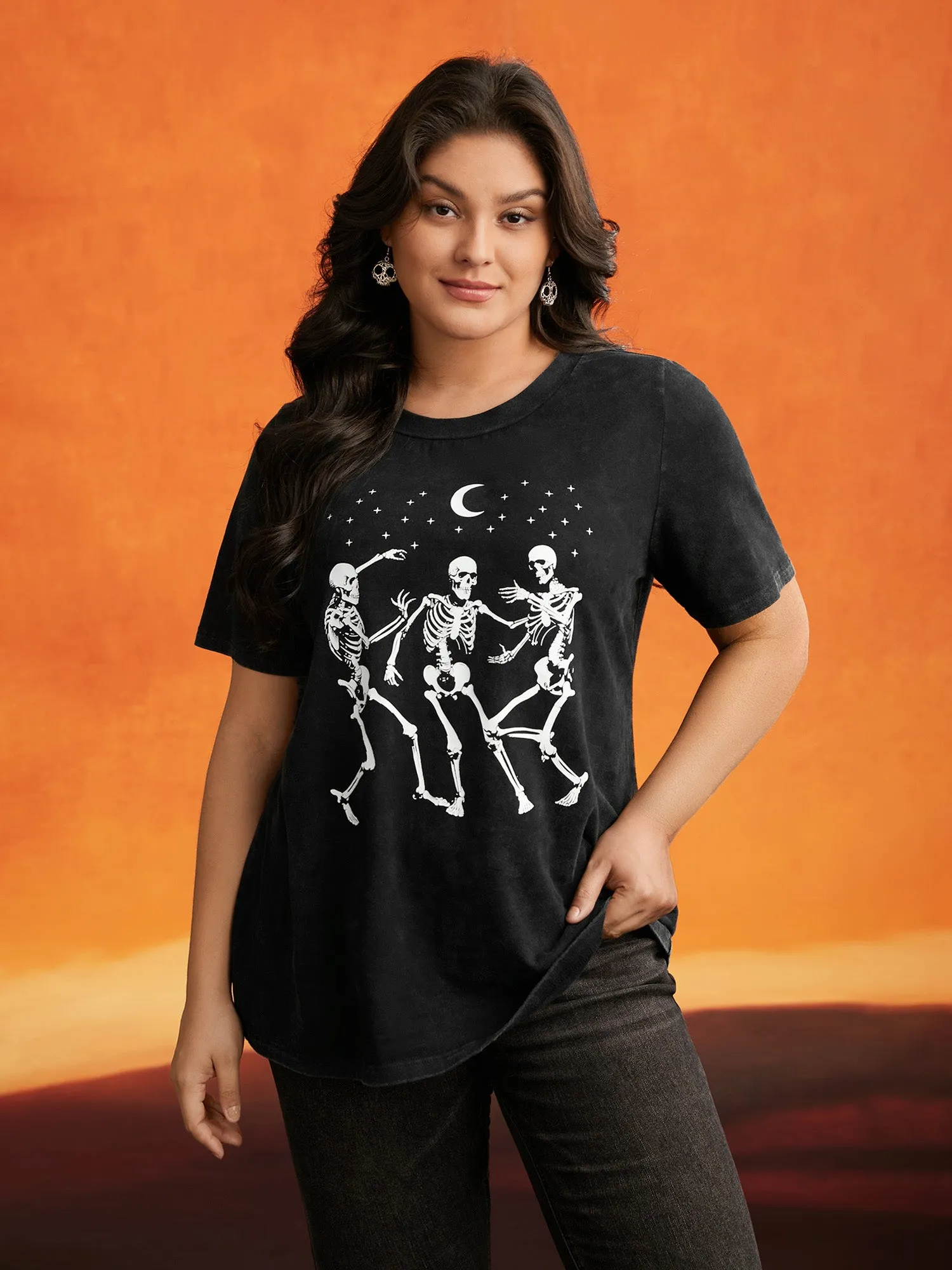 Dancing Skeletons Printed Crew Neck T-shirt sold by Bloomchic product image thumbnail 2
