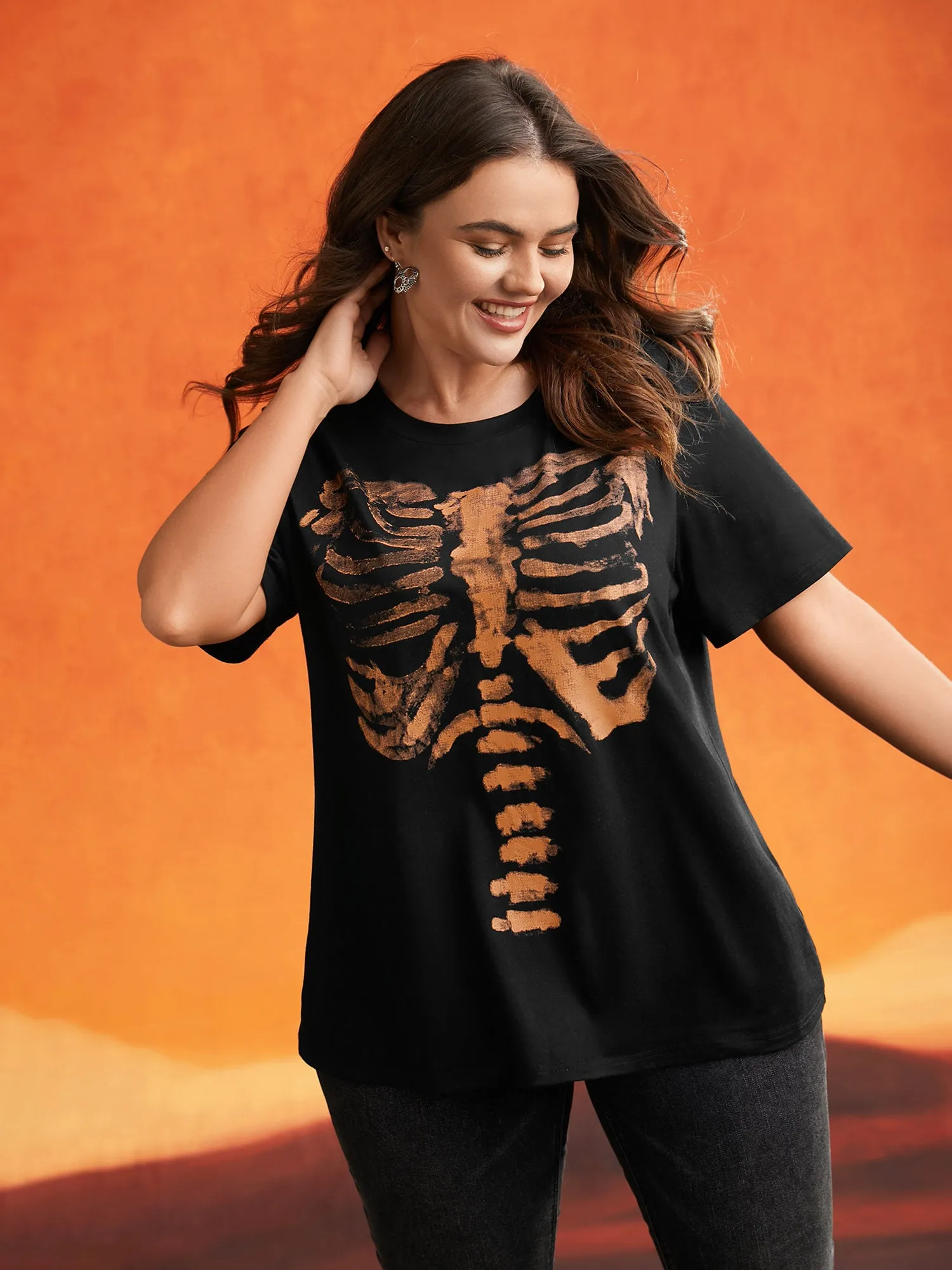 Skeleton Printed Slim-Fit T-shirt sold by Bloomchic