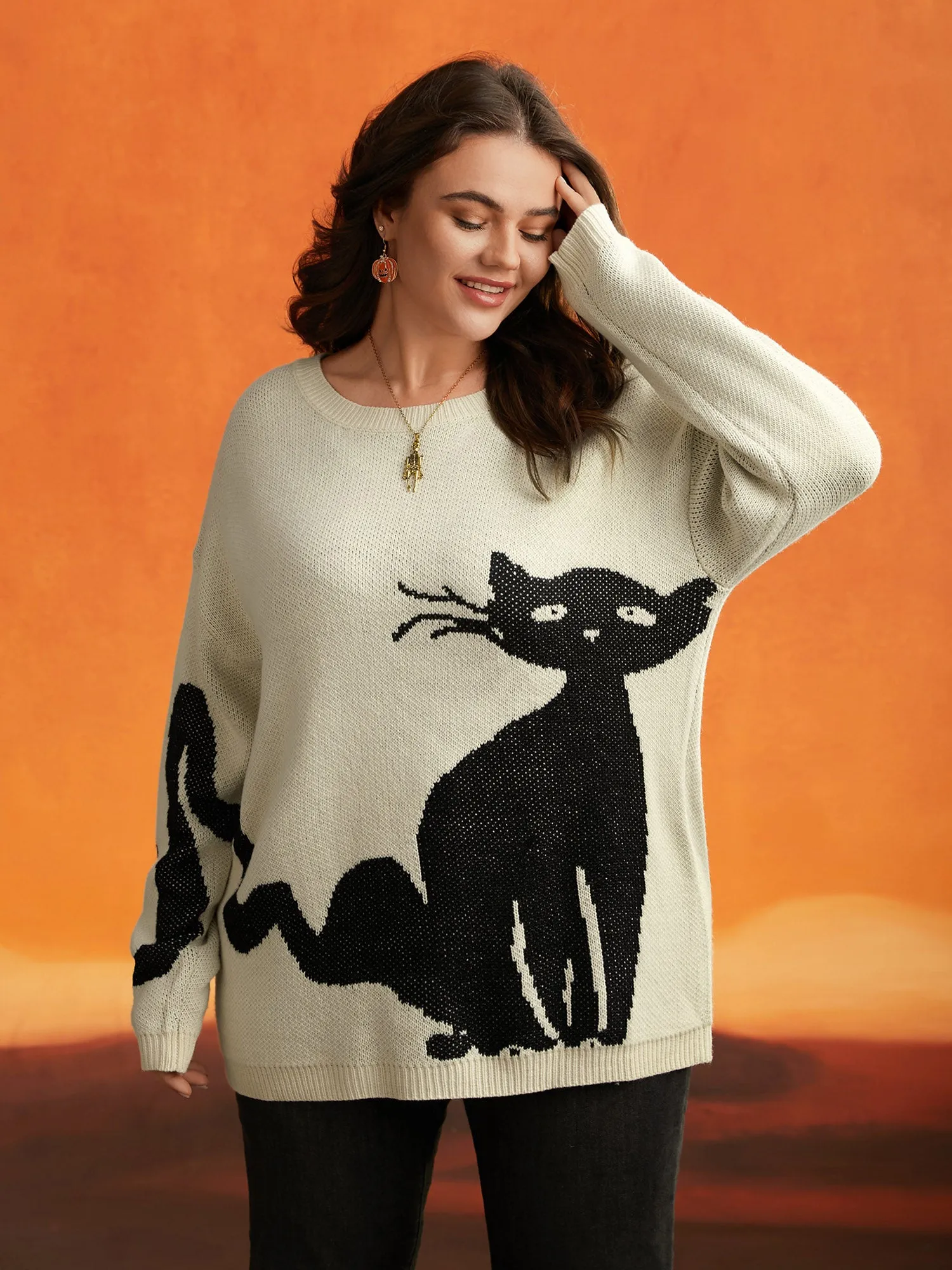 Mystic Cat Knit Crew Neck Pullover sold by Bloomchic