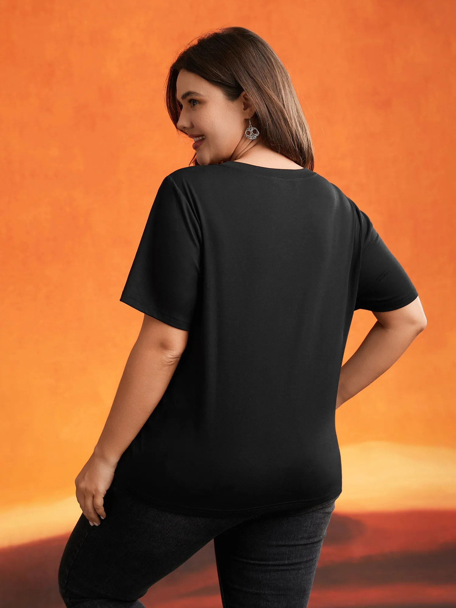 Jack-O-Lantern Neck Hollow Embroidered T-shirt sold by Bloomchic product image thumbnail 5