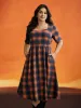 Stretchy Plaid Contrast Splicing Midi Dress sold by Bloomchic