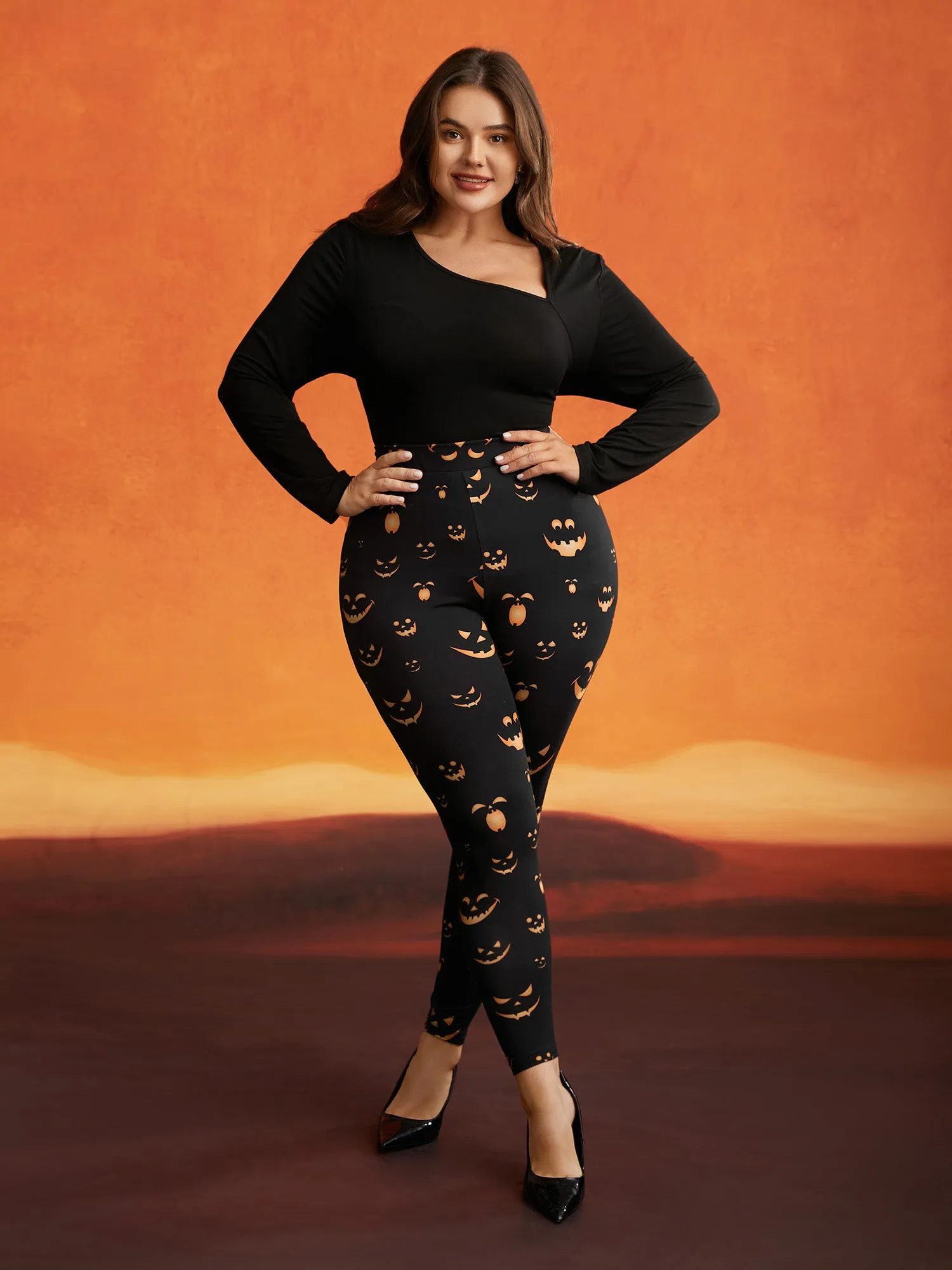 Stretchy Jack-o-Lantern Leggings sold by Bloomchic product image thumbnail 2
