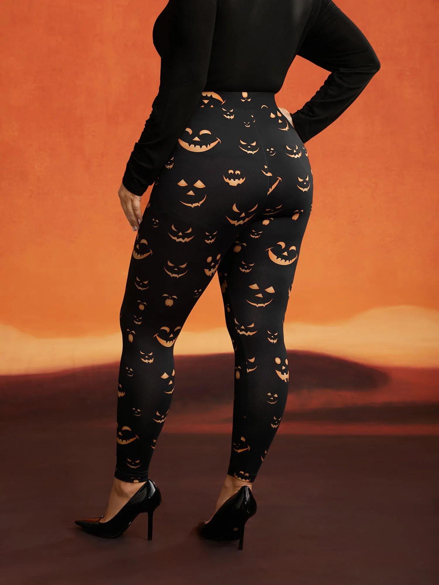 Stretchy Jack-o-Lantern Leggings sold by Bloomchic product image thumbnail 3