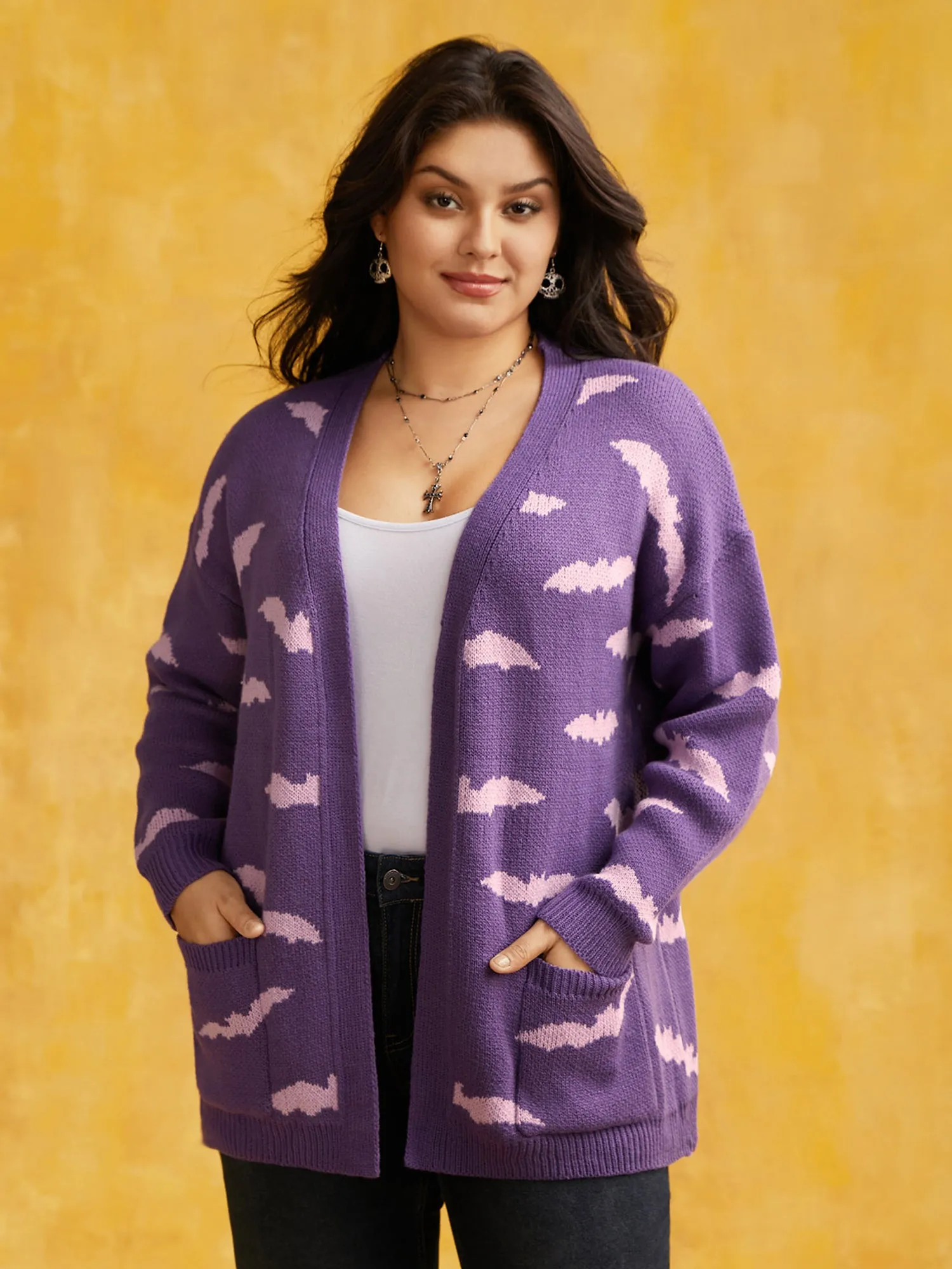 Haunted Bats Printed Jacquard Cardigan - For Halloween sold by Bloomchic