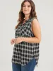 V Neck Pocket Asymmetrical Hem Plaid Tank Top sold by Bloomchic