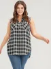 V Neck Pocket Asymmetrical Hem Plaid Tank Top sold by Bloomchic