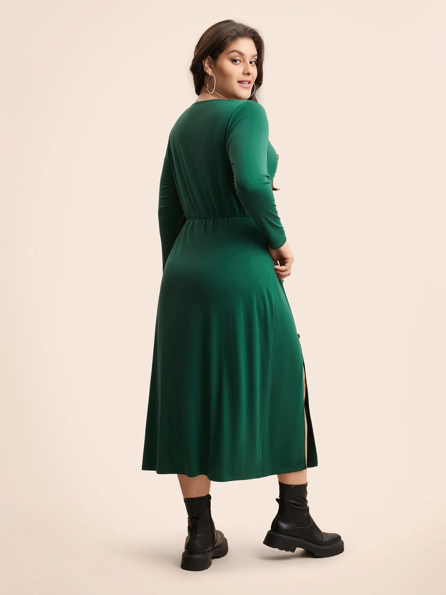 Plain Button Detail Split Hem Dress sold by Bloomchic product image thumbnail 4