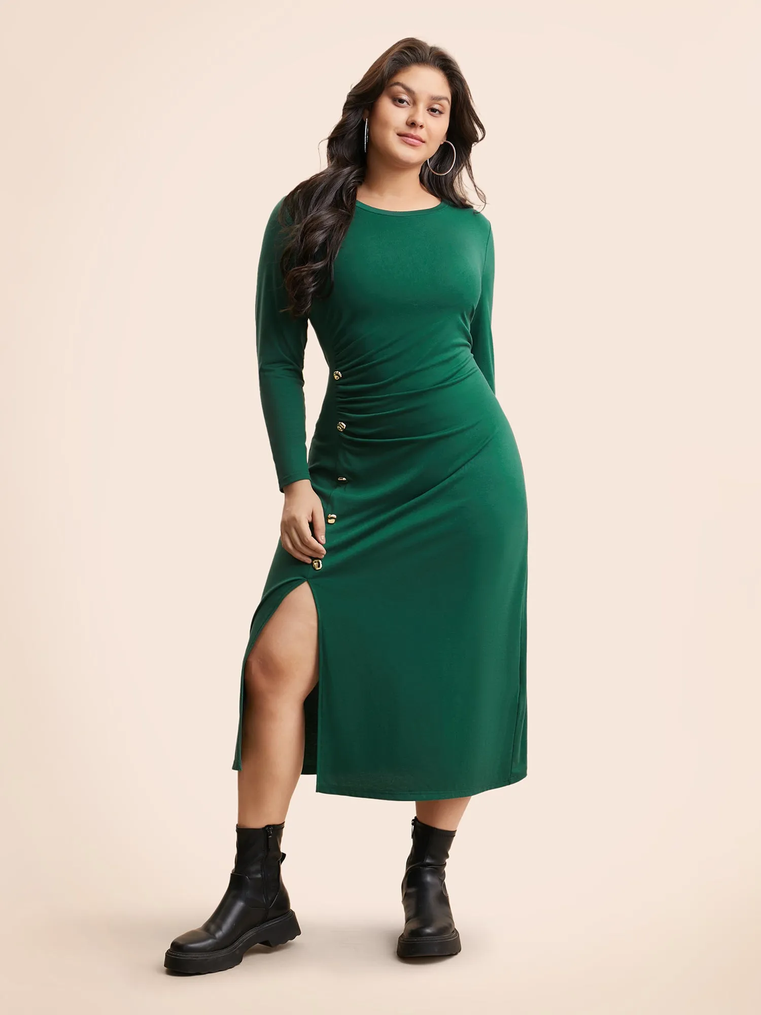 Plain Button Detail Split Hem Dress sold by Bloomchic product image thumbnail 3